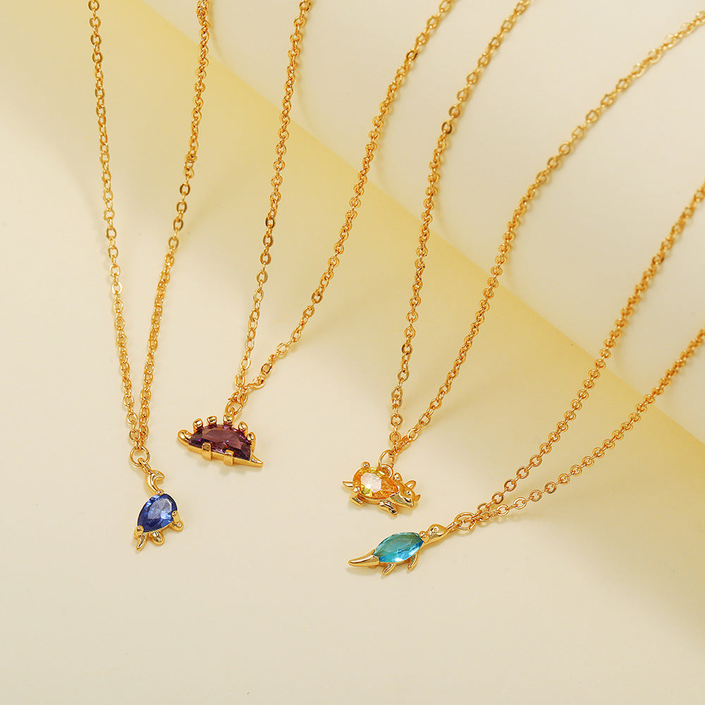 18K Gold Plated Dinosaur Zircon Pendant Necklace
