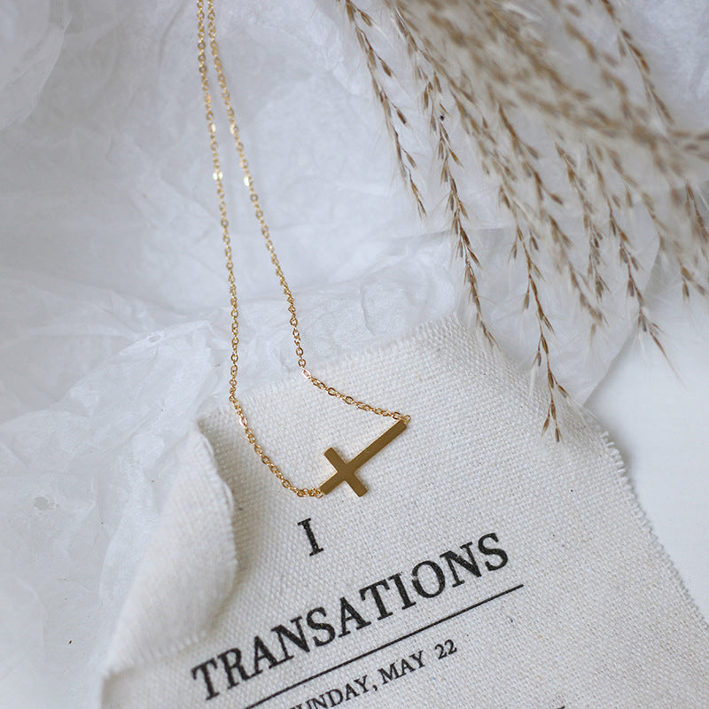18K Gold Plated Titanium Steel Cross Layered Necklace