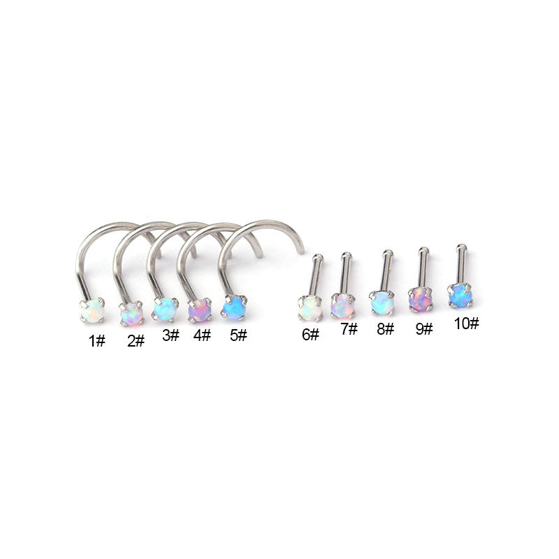 20G Titanium Steel Opal Nose Stud with Four-Prong Design