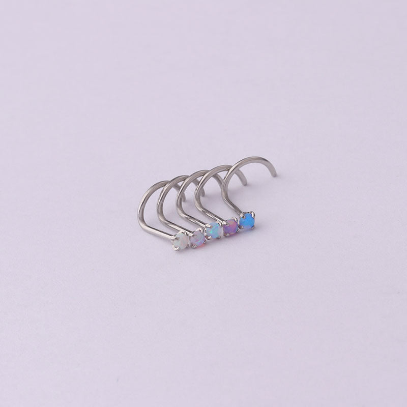 20G Titanium Steel Opal Nose Stud with Four-Prong Design