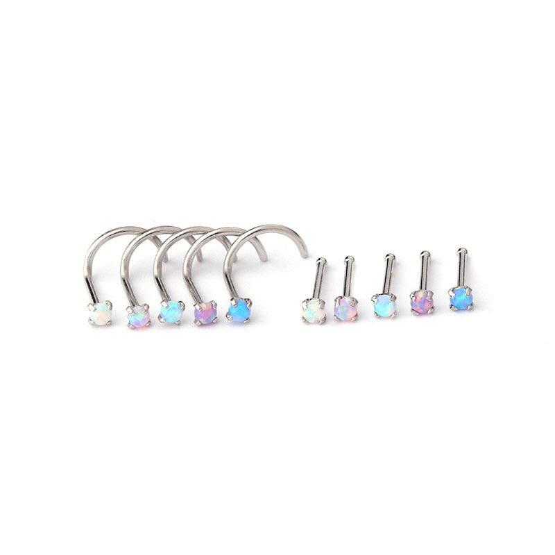 20G Titanium Steel Opal Nose Stud with Four-Prong Design