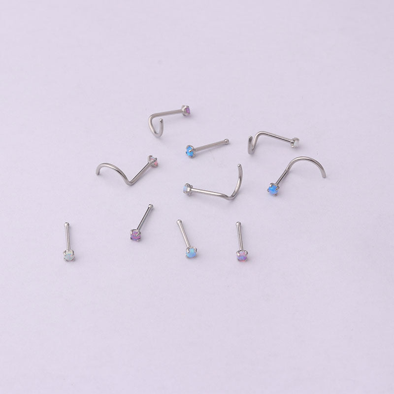 20G Titanium Steel Opal Nose Stud with Four-Prong Design