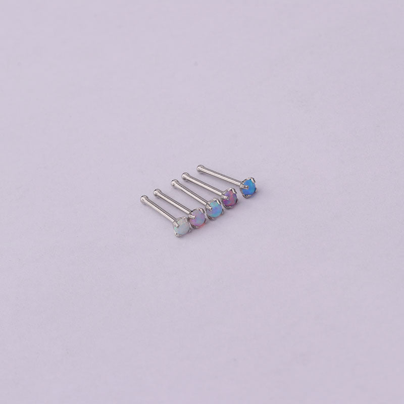 20G Titanium Steel Opal Nose Stud with Four-Prong Design