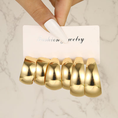 Vintage C Shape Textured Hoop Earrings Set - Gold & Silver Plated