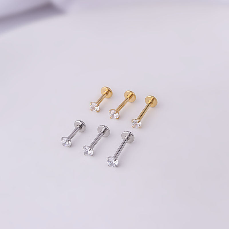 3MM Round Zircon Stainless Steel Labret Piercing Jewelry