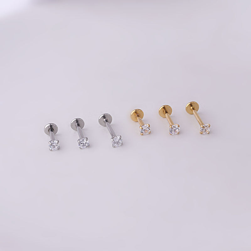 3MM Round Zircon Stainless Steel Labret Piercing Jewelry