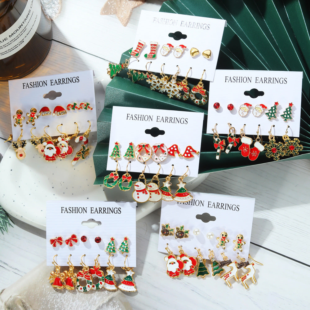 6 Pairs Ethnic Style Christmas Cartoon Character Enamel Alloy Earrings Set