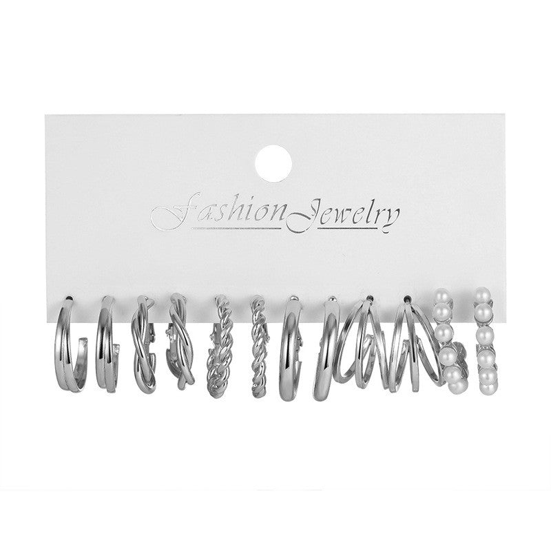 6 Pairs Minimalist Gold and Silver Plated Chain Hoop Earrings with Artificial Pearls for Women