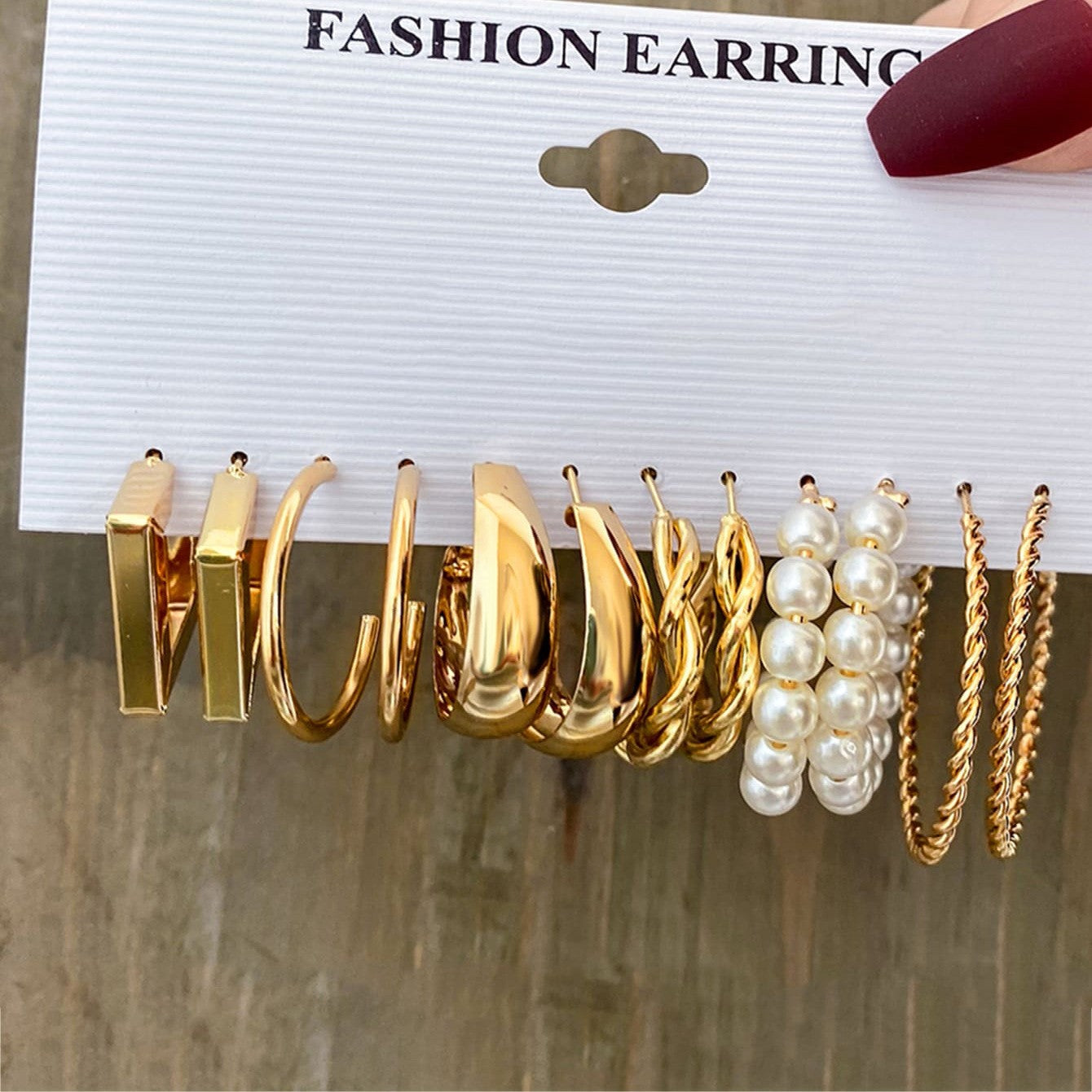 6 Pairs Minimalist Gold and Silver Plated Chain Hoop Earrings with Artificial Pearls for Women