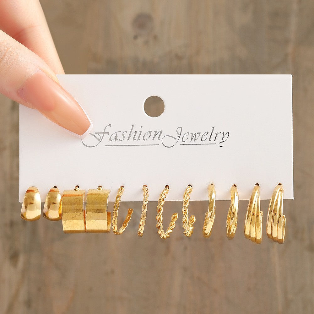 6 Pairs Minimalist Gold and Silver Plated Chain Hoop Earrings with Artificial Pearls for Women