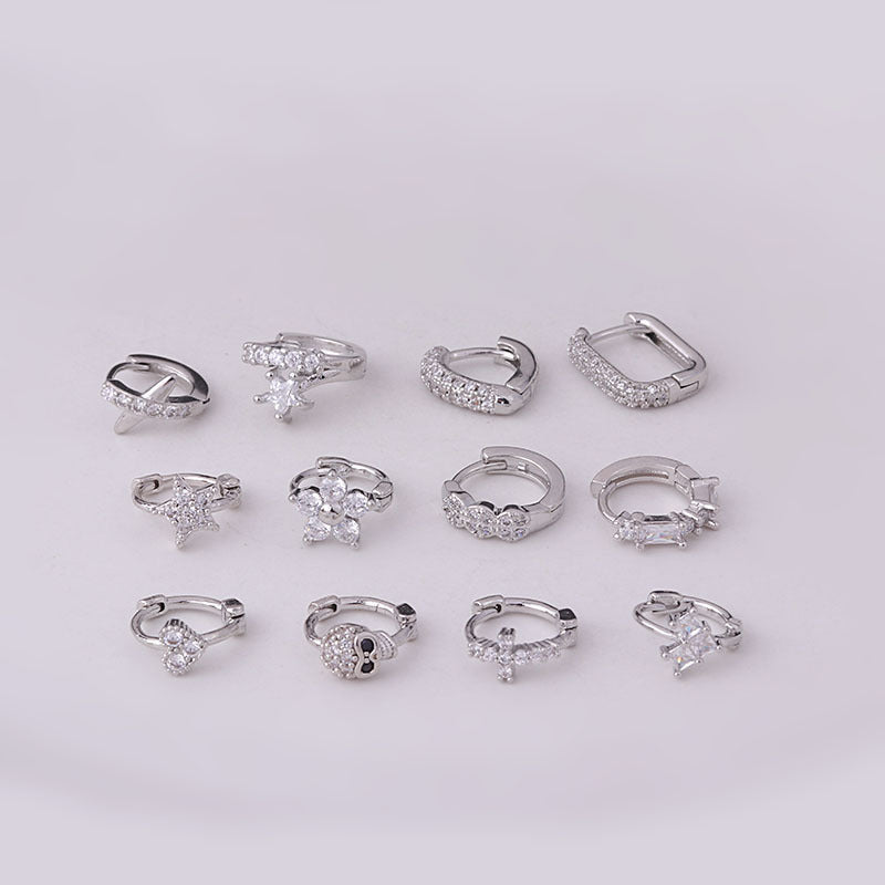 8MM Heart Flower Cross Copper Zircon Inlaid Ear Cuff