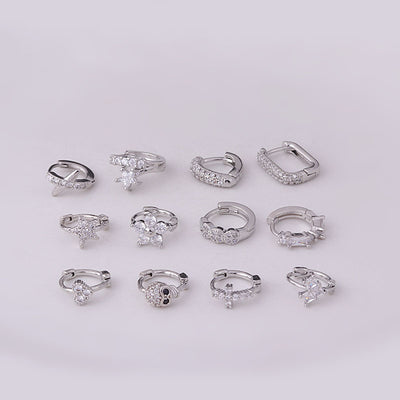 8MM Heart Flower Cross Copper Zircon Inlaid Ear Cuff