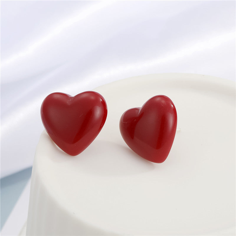 925 Silver Heart Resin Earrings - Cute Sweetheart Studs for Women