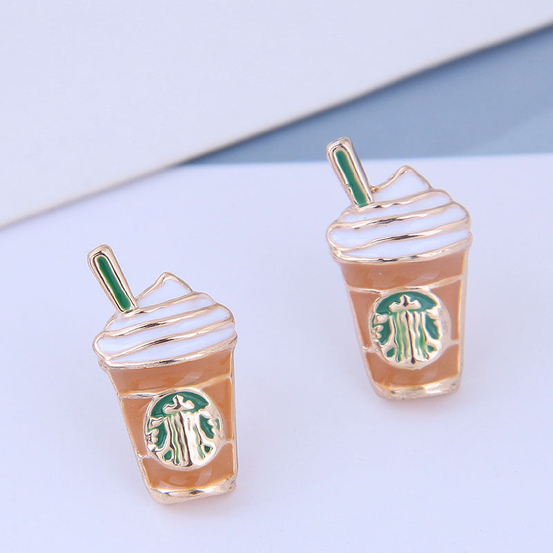 925 Silver Needle Korean Fashion Milk Tea Cup Earrings