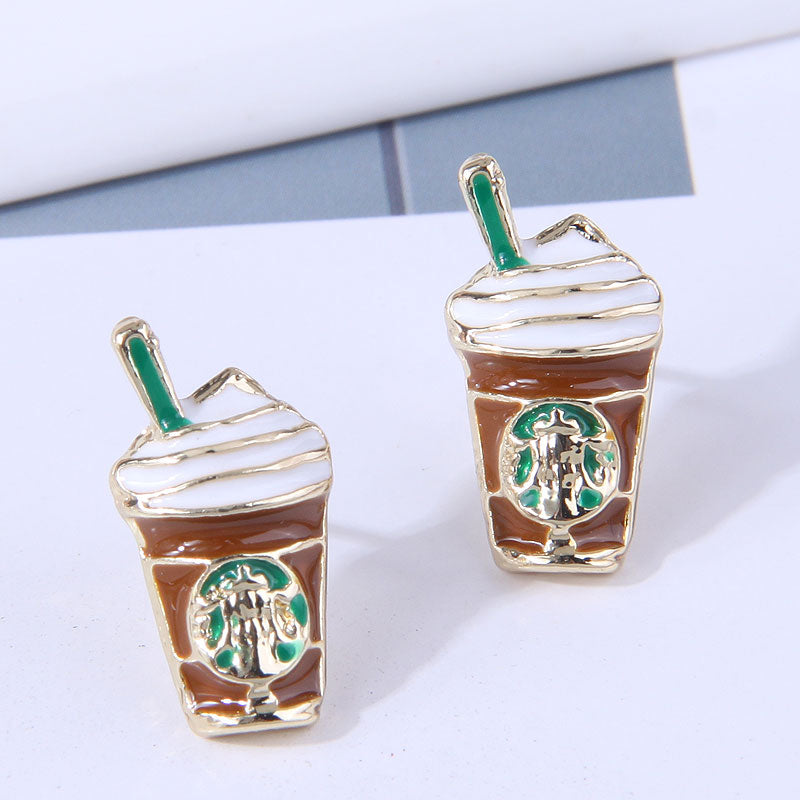 925 Silver Needle Korean Fashion Milk Tea Cup Earrings