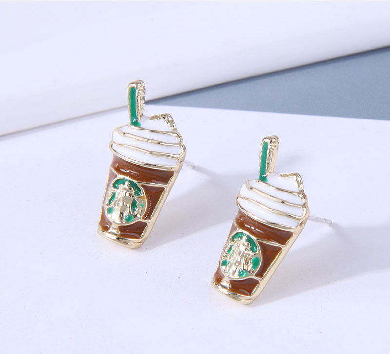 925 Silver Needle Korean Fashion Milk Tea Cup Earrings