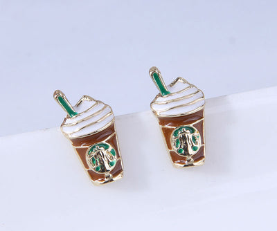 925 Silver Needle Korean Fashion Milk Tea Cup Earrings