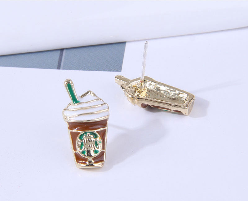 925 Silver Needle Korean Fashion Milk Tea Cup Earrings