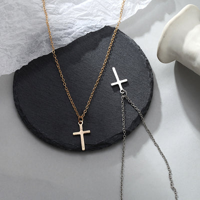 Alloy Geometric Cross Pendant Necklace with Rhinestone Accents