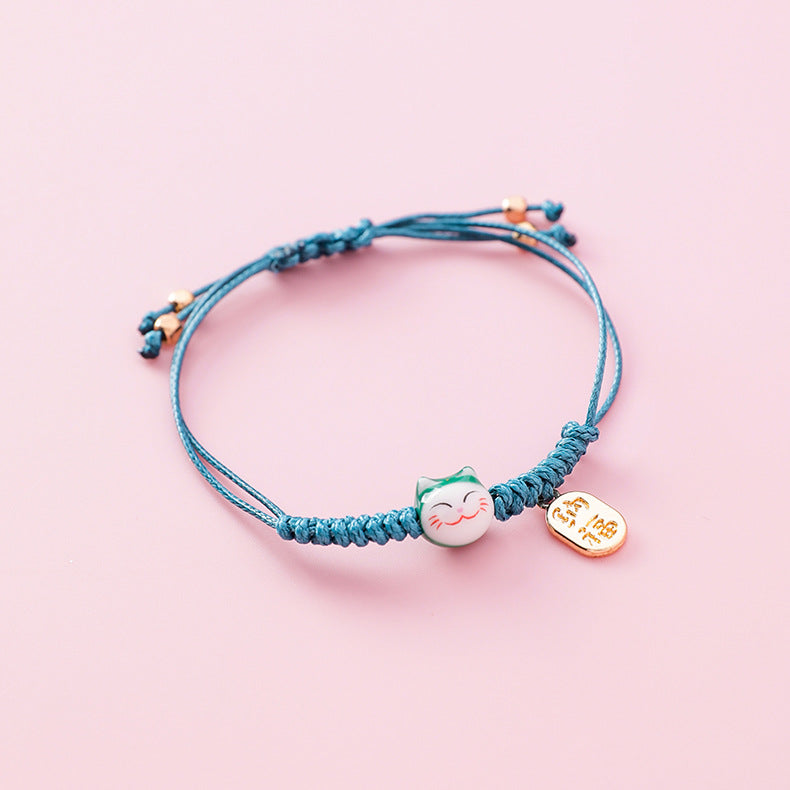 Alloy Ceramic Cat Tassel Bracelet - Pink Handcrafted Jewelry for Women