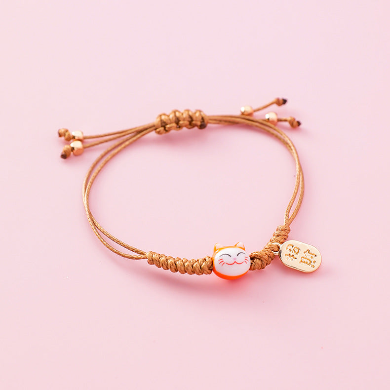 Alloy Ceramic Cat Tassel Bracelet - Pink Handcrafted Jewelry for Women