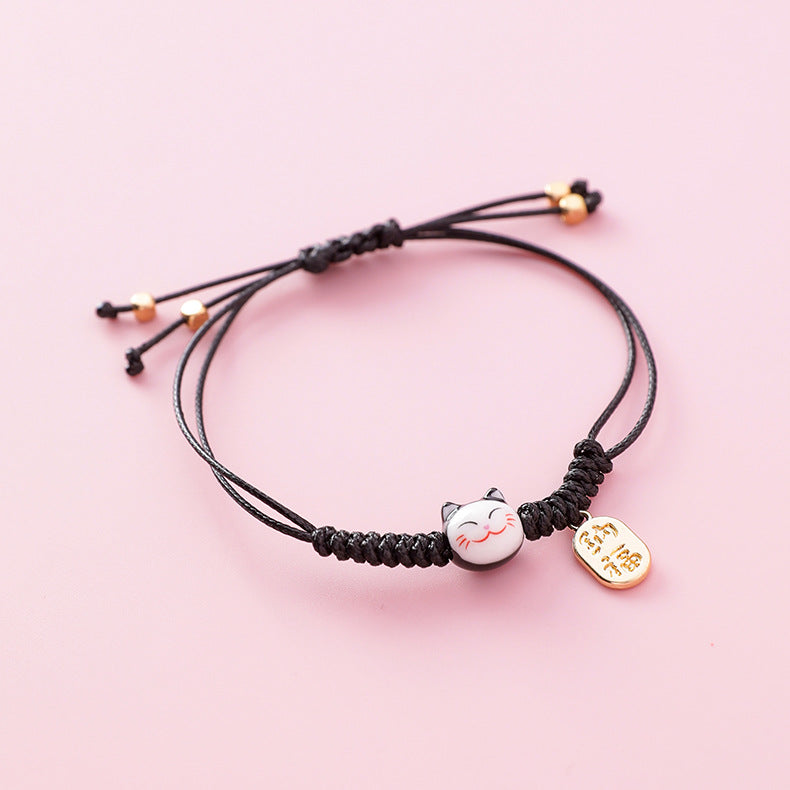 Alloy Ceramic Cat Tassel Bracelet - Pink Handcrafted Jewelry for Women