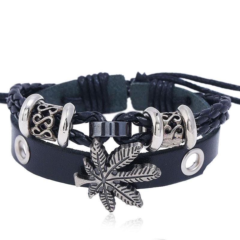 Alloy Maple Leather Cross Beaded Bracelet for Men