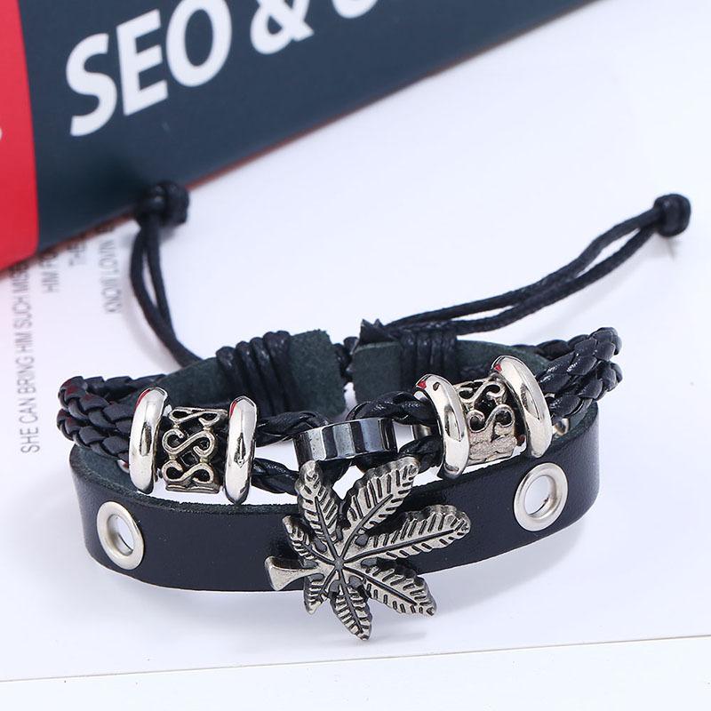 Alloy Maple Leather Cross Beaded Bracelet for Men