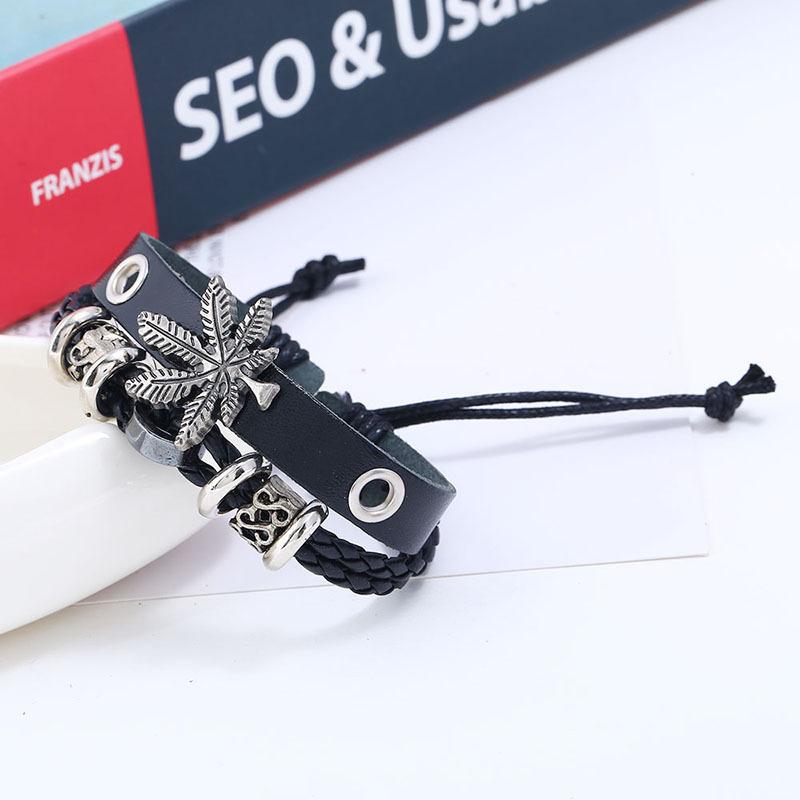 Alloy Maple Leather Cross Beaded Bracelet for Men