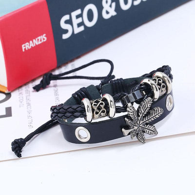 Alloy Maple Leather Cross Beaded Bracelet for Men