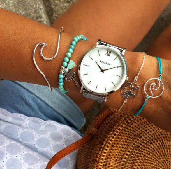 Alloy Geometric Love Heart Charm Bracelet Set