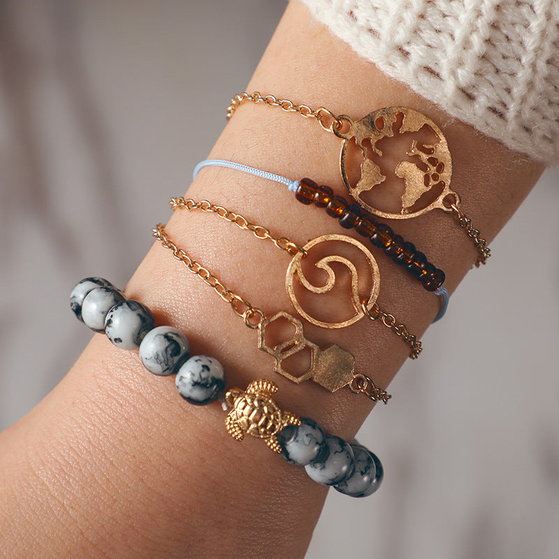 Alloy Geometric Love Heart Charm Bracelet Set