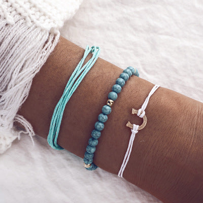 Alloy Geometric Love Heart Charm Bracelet Set