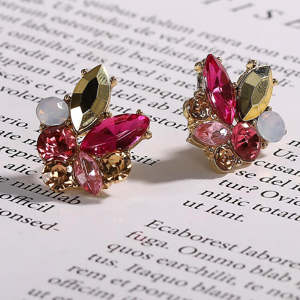 Angel Wings Rhinestone Stud Earrings - Multicolor Alloy Design