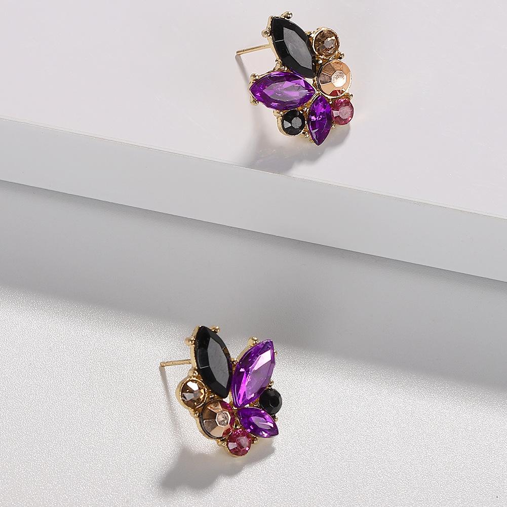 Angel Wings Rhinestone Stud Earrings - Multicolor Alloy Design