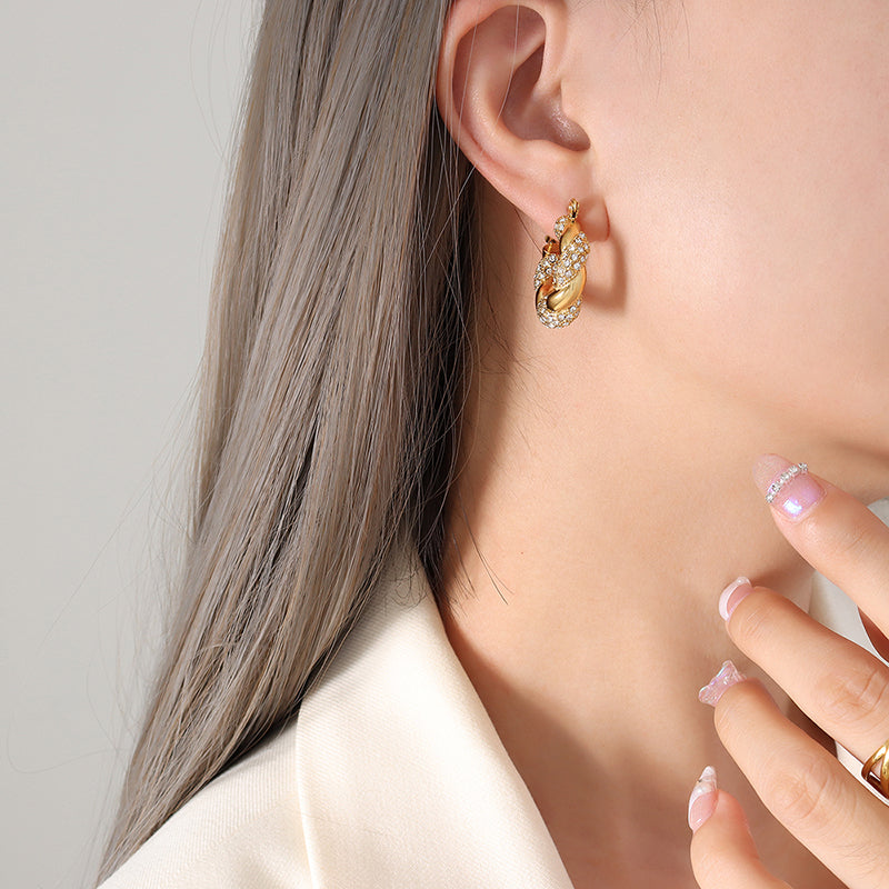 Artistic Geometric U-Shaped Titanium Steel Zircon Twist Earrings - Minimalist Gold-Plated Stainless Steel Jewelry