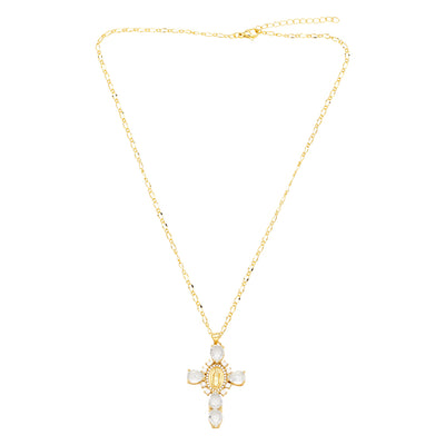 Artistic Cross Zircon Inlay 18K Gold Plated Pendant Necklace