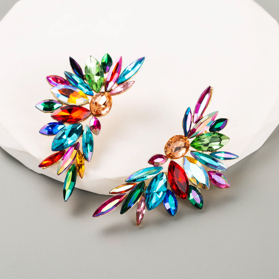 Baroque Floral Rhinestone Inlay Gold Plated Women's Earrings