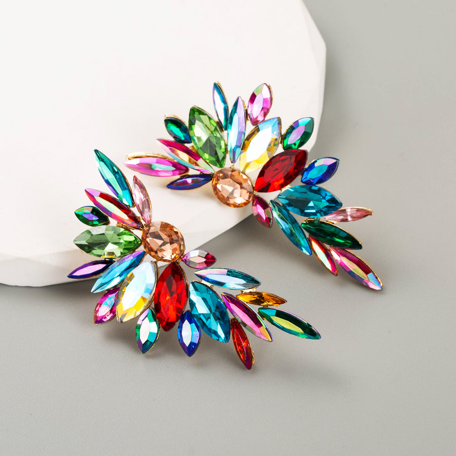 Baroque Floral Rhinestone Inlay Gold Plated Women's Earrings