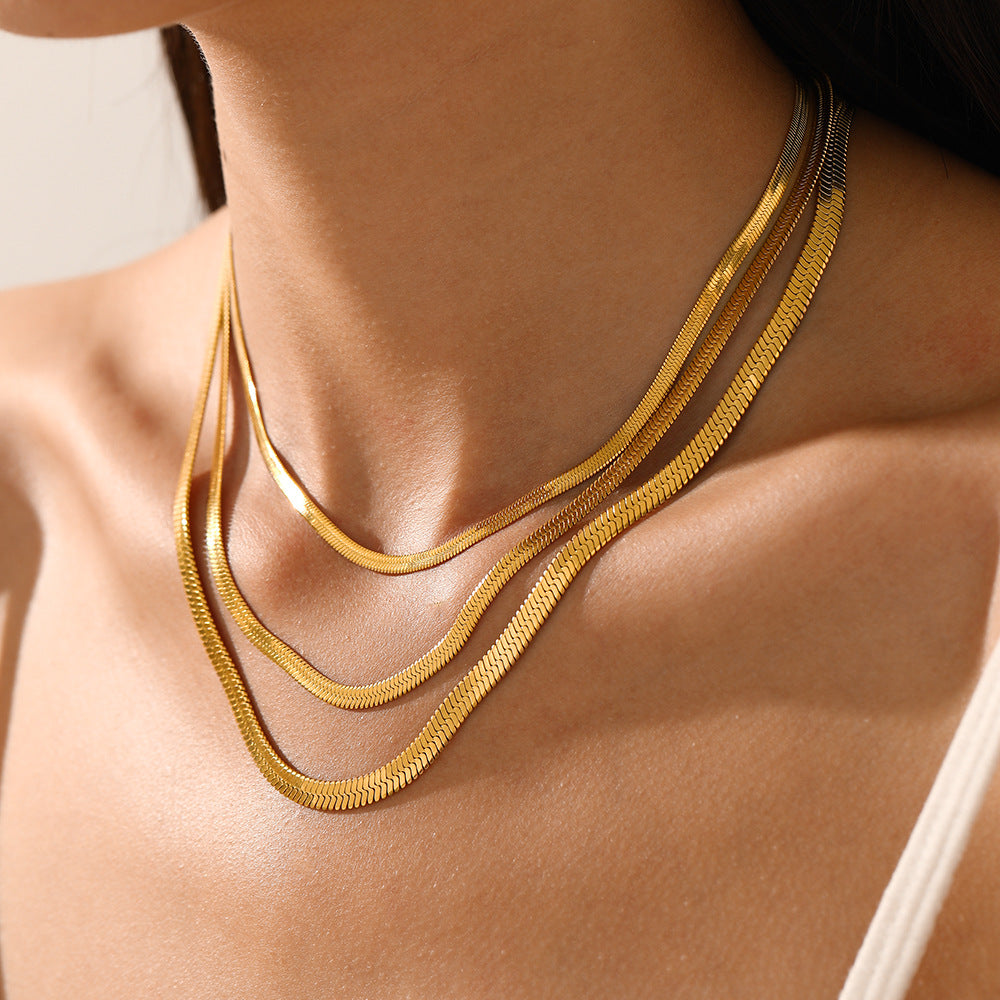 Geometric 18K Gold Plated Stainless Steel Snake Chain Necklace