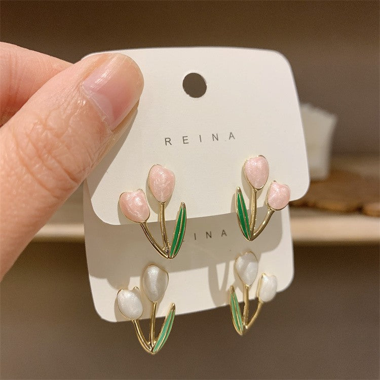 Enamel Tulip Flower Alloy Women's Earrings - Spring Summer 2023 Collection