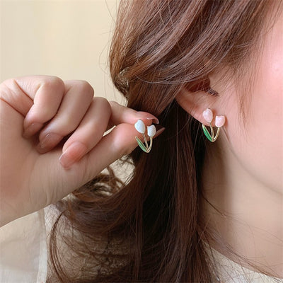 Enamel Tulip Flower Alloy Women's Earrings - Spring Summer 2023 Collection