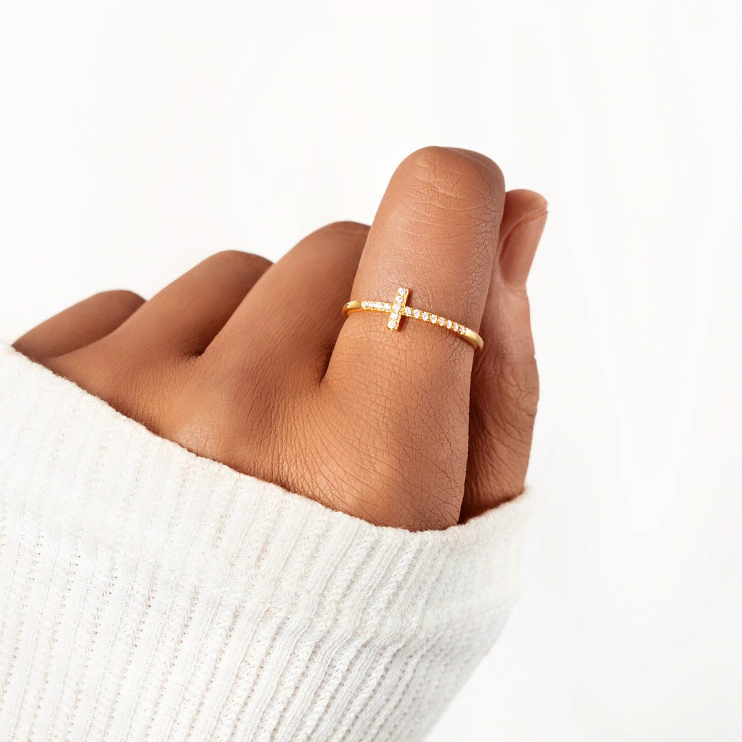 Sterling Silver Zircon Cross Ring for Women