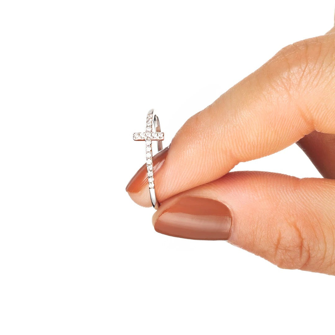 Sterling Silver Zircon Cross Ring for Women
