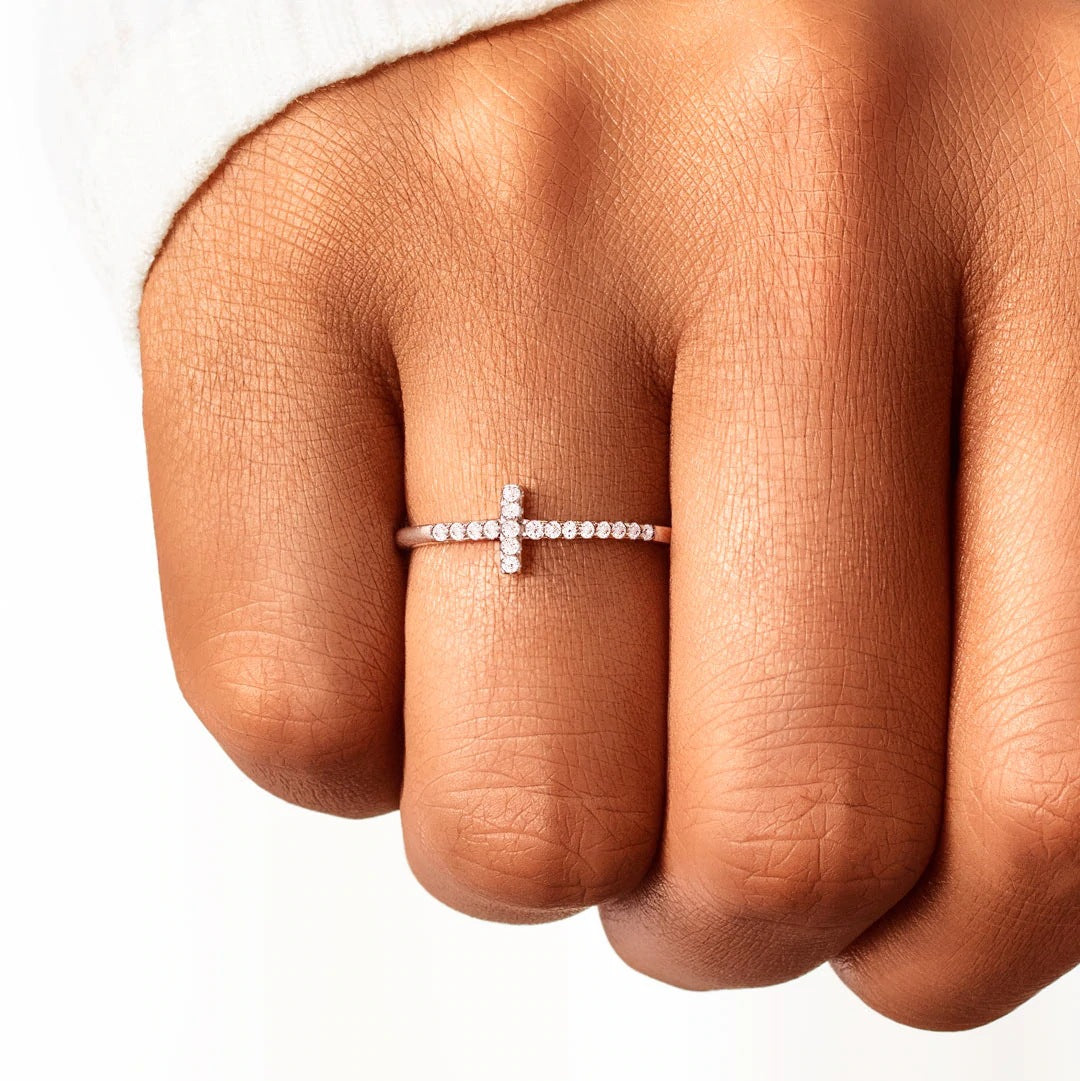 Sterling Silver Zircon Cross Ring for Women