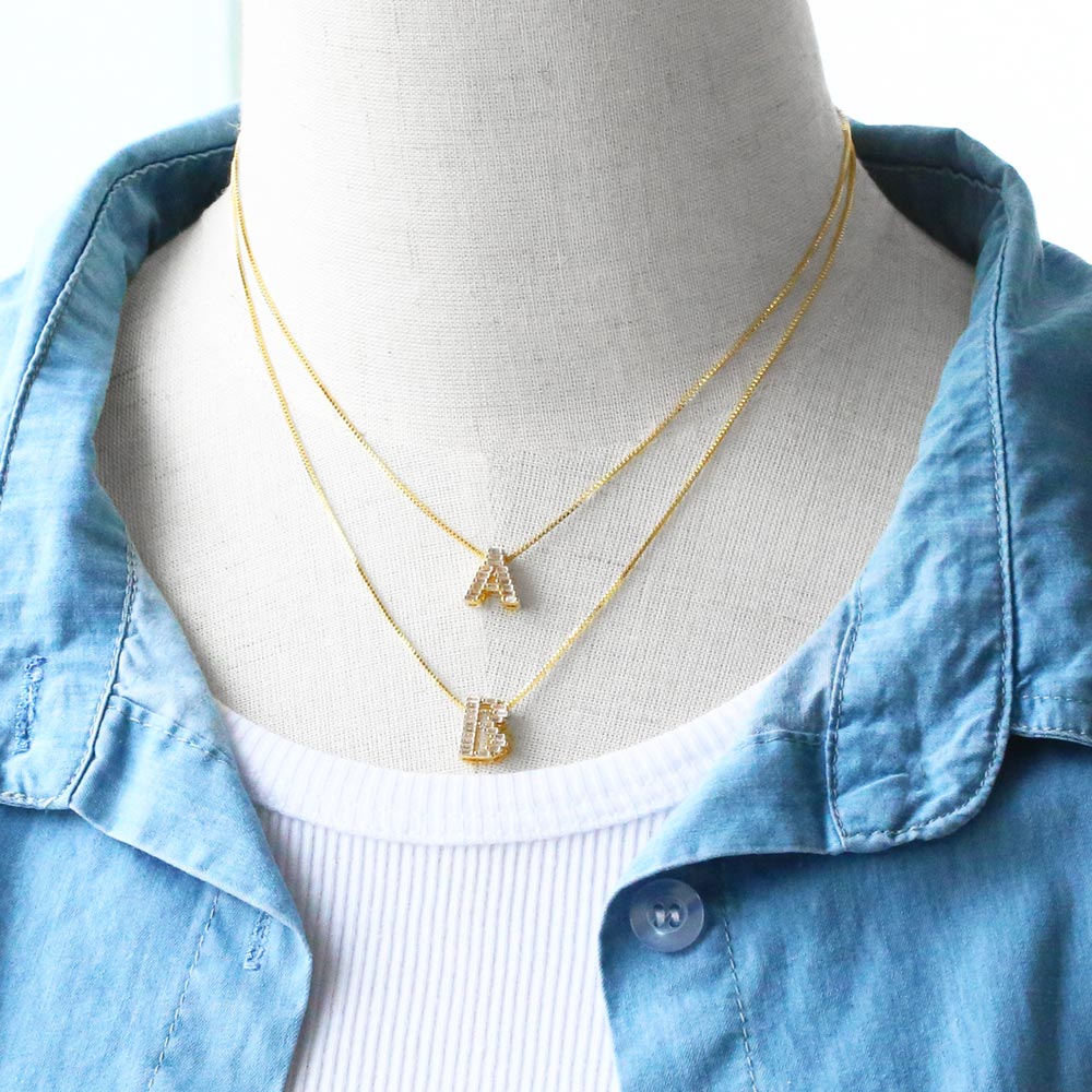 18K Gold Plated Zircon Letter Pendant Necklace
