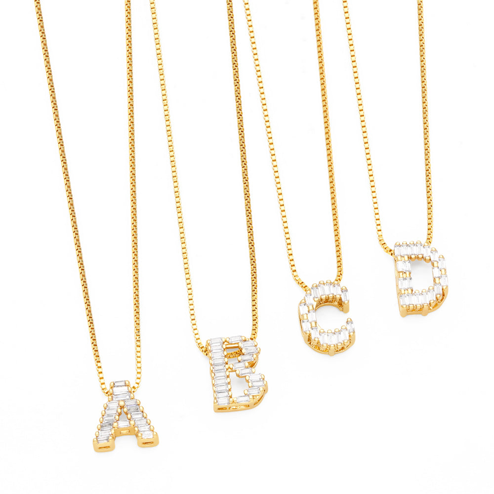 18K Gold Plated Zircon Letter Pendant Necklace