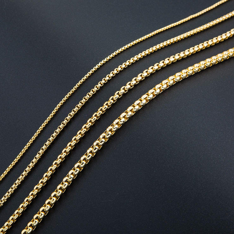 Basic Solid Color Stainless Steel Unisex Necklace with Pearl Link Chain