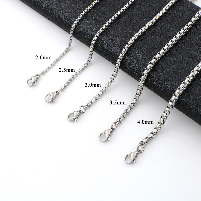 Basic Solid Color Stainless Steel Unisex Necklace with Pearl Link Chain