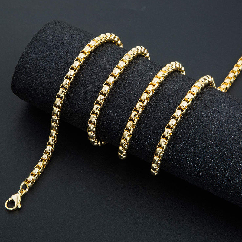 Basic Solid Color Stainless Steel Unisex Necklace with Pearl Link Chain